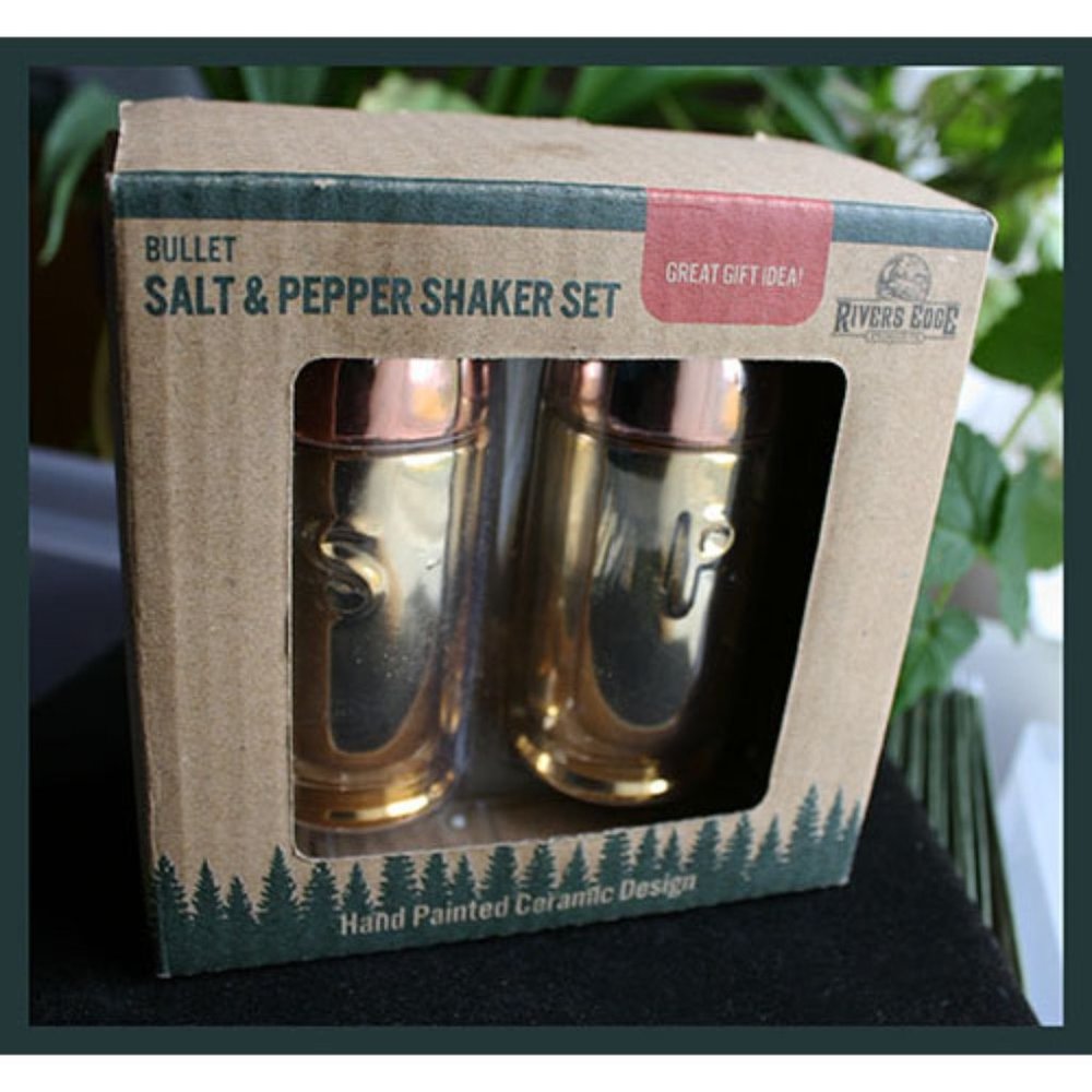 Rivers Edge hand-painted ceramic Bullet salt & pepper shakers - new in box